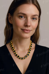Vintage Style Black & Gold Geometric Female Jewelry Set - Necklace, bracelet & Earrings